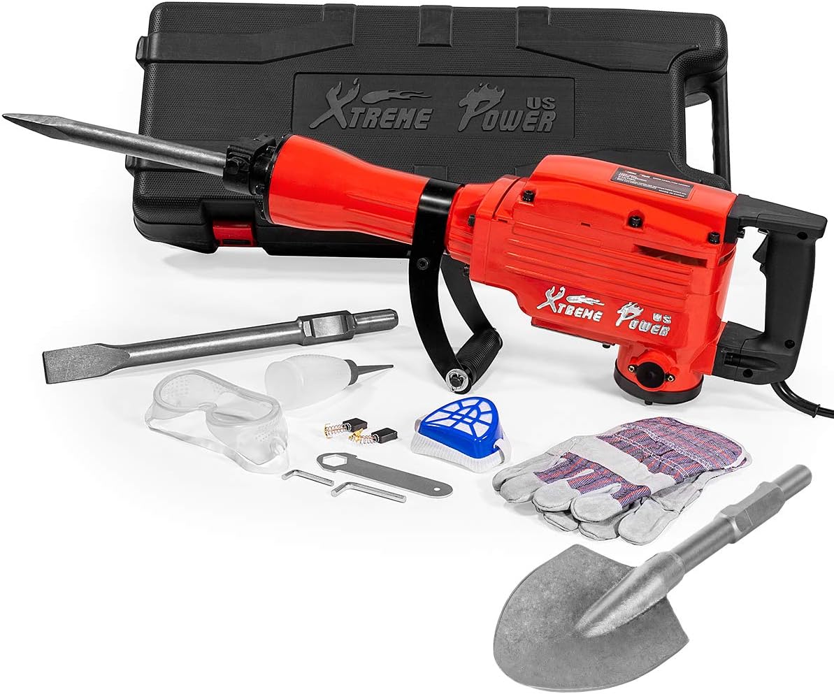 XtremepowerUS 61116-XP Jack Hammer w/Chisel & Shovel Bits Heavy Duty Electric 2200W Demolition Construction Concrete Breaker Punch Drill