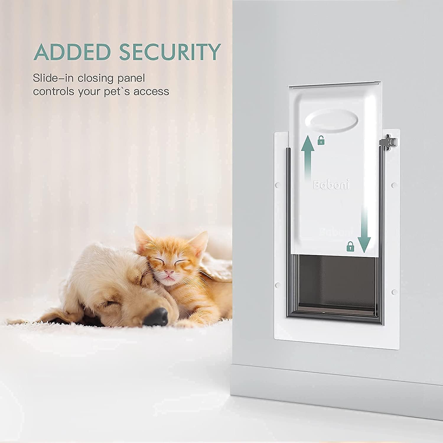 Baboni Pet Door for Wall, Steel Frame and Telescoping Tunnel, Aluminum Lock, Double Flap Dog Door and Cat Door, Strong and Durable (Pets Up to 100 Lb) -Large - Image 7