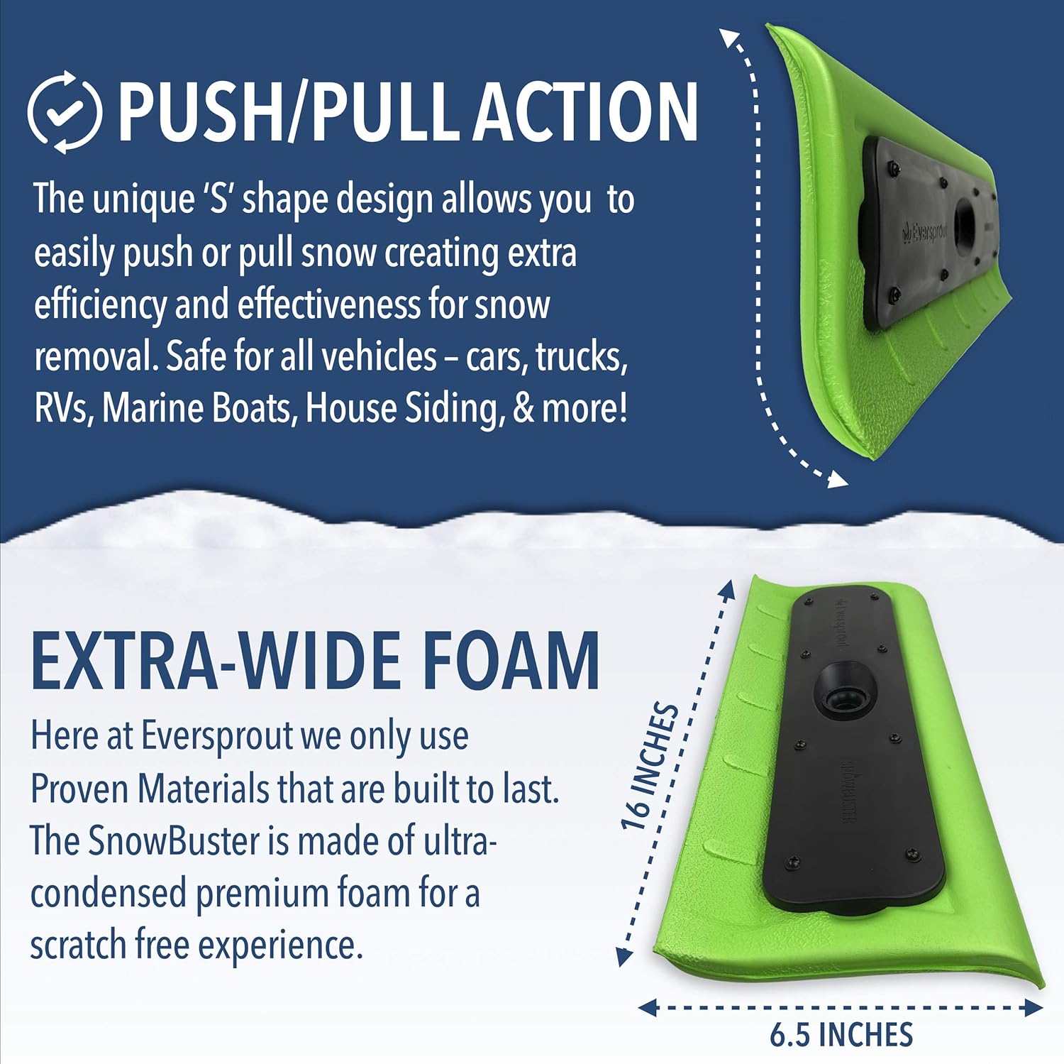 EVERSPROUT Never-Scratch SnowBuster 7-to-24 Foot (Up to 30 Ft Standing Reach) | Pre-Assembled Extendable Roof Rake for Snow Removal | Heavy-Duty Aluminum, Soft Foam Pad | Exclusive Push/Pull Design - Image 5