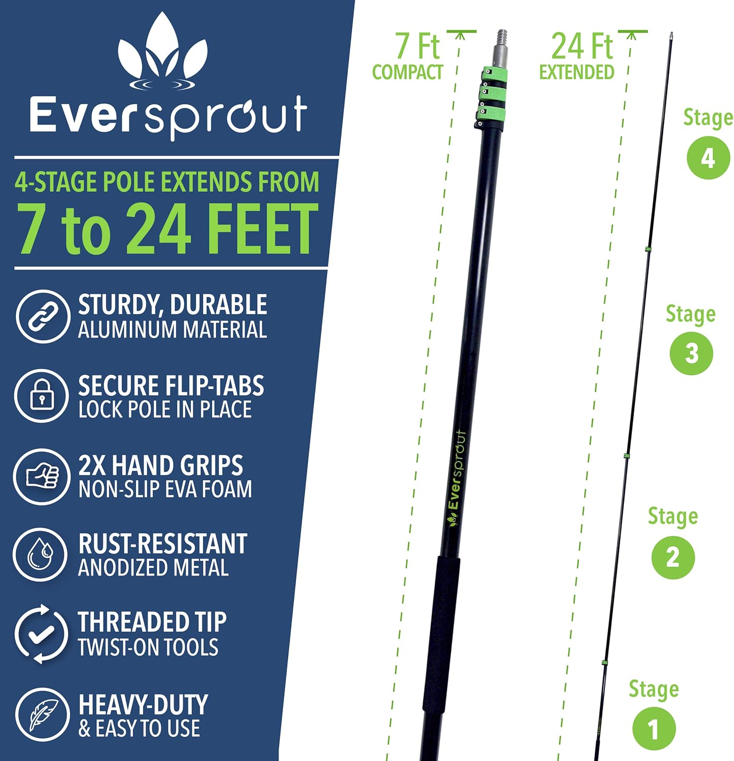 EVERSPROUT Never-Scratch SnowBuster 7-to-24 Foot (Up to 30 Ft Standing Reach) | Pre-Assembled Extendable Roof Rake for Snow Removal | Heavy-Duty Aluminum, Soft Foam Pad | Exclusive Push/Pull Design - Image 7
